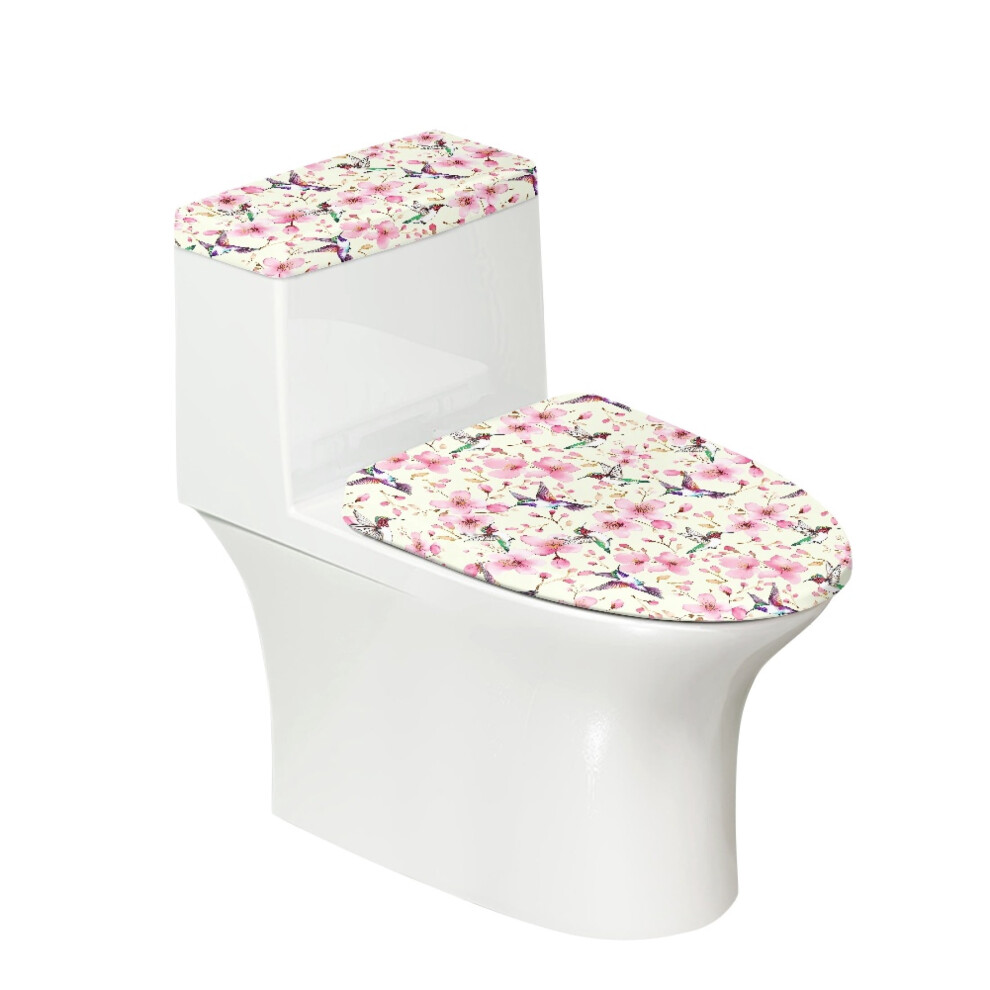 Pink Floral Bird Soft Universal Toilet Lid Cover And Toilet Tank Lid Cover, Elastic Fabric, Washable And Reusable Toilet Top Cover Set, Elastic Edge 9327961733183