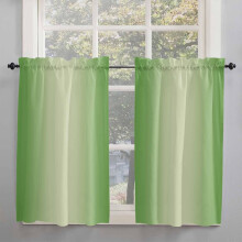 Grass Green Ombre Short Curtains 52"x63", Rustic Gradient Rod Pocket Drapes for Kitchen, Bedroom, Cafe, Living Room (2 Panels)