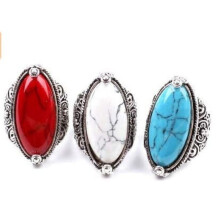 Opolski Women Boho Knuckle Rings Vintage Oval Turquoise Antique Silver Plated Carving Ring Jewelry Exquisite Finger Rings Jewelry for Party Banquet