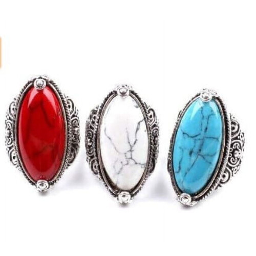 Boho Knuckle Ring Vintage Oval Turquoise Silver Plated