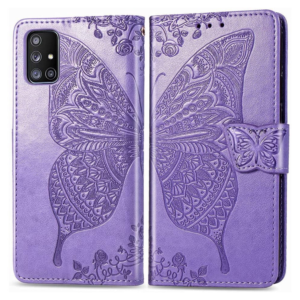 Compatible With Samsung Galaxy A71 5G Wallet Case Â Leather Flip Folio With Kickstand, Magnetic Closure & Card Holder Â Butterfly Violet 9327961734494