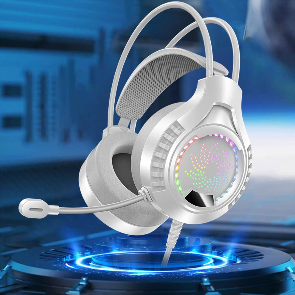Aurorax 3.5Mm/Usb Wired Headphones With Anc, Led Lights & Mic – Over-Ear Gaming Earbuds, Birthday Gift For Men (White) White 9353595643017