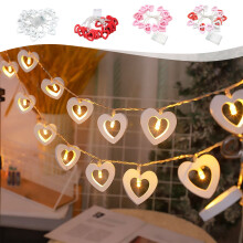 40-LED Wooden Heart String Lights, 20ft Multicolor – Valentine's Day & Holiday Decor for Wall, Window, Bedroom – Compatible with US outlets