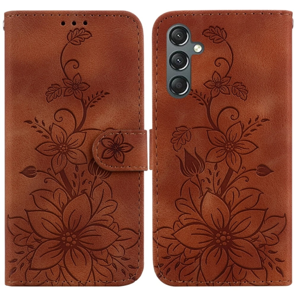 Lily Embossed Pu Leather Flip Wallet Case For Samsung Galaxy S23 Fe 5G – Magnetic Closure & Card Slots Brown 9353595644687
