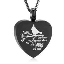 Red Cardinal Urn Necklace for Ashes Keepsake Memorial Heart Urn Locket for Human/Pet Cremation Jewelry for Ashes