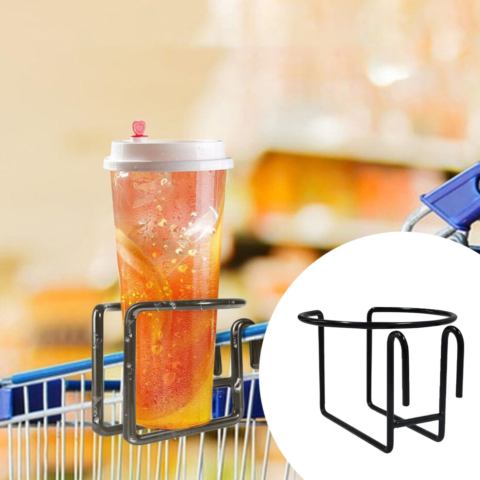 Universal Shopping Cart Cup Holder – Metal Clip-On For Strollers, Mobility Aids & Carts – Fits Bottles, Cups (, 3.14" Diam) Black