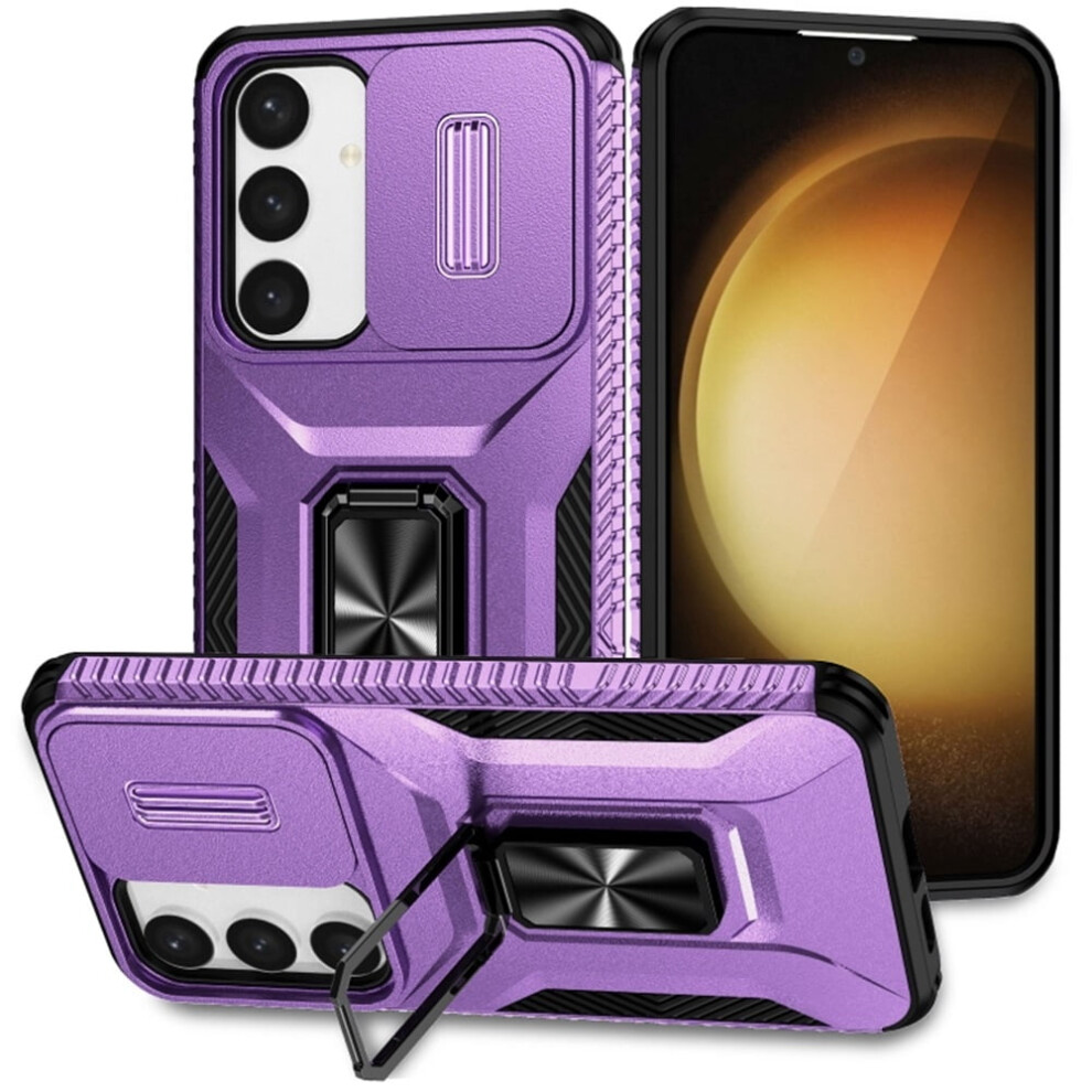 Slim Fit Shockproof Hybrid Case For Samsung Galaxy S24 Plus 5G (6.7") Â With Slide Camera Cover & Rotated Ring Kickstand Purple 9353595645394