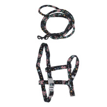Cat Harness & Leash Set, Japanese-Style, Compatible with Cats 2.5–10kg, Black Flower Design