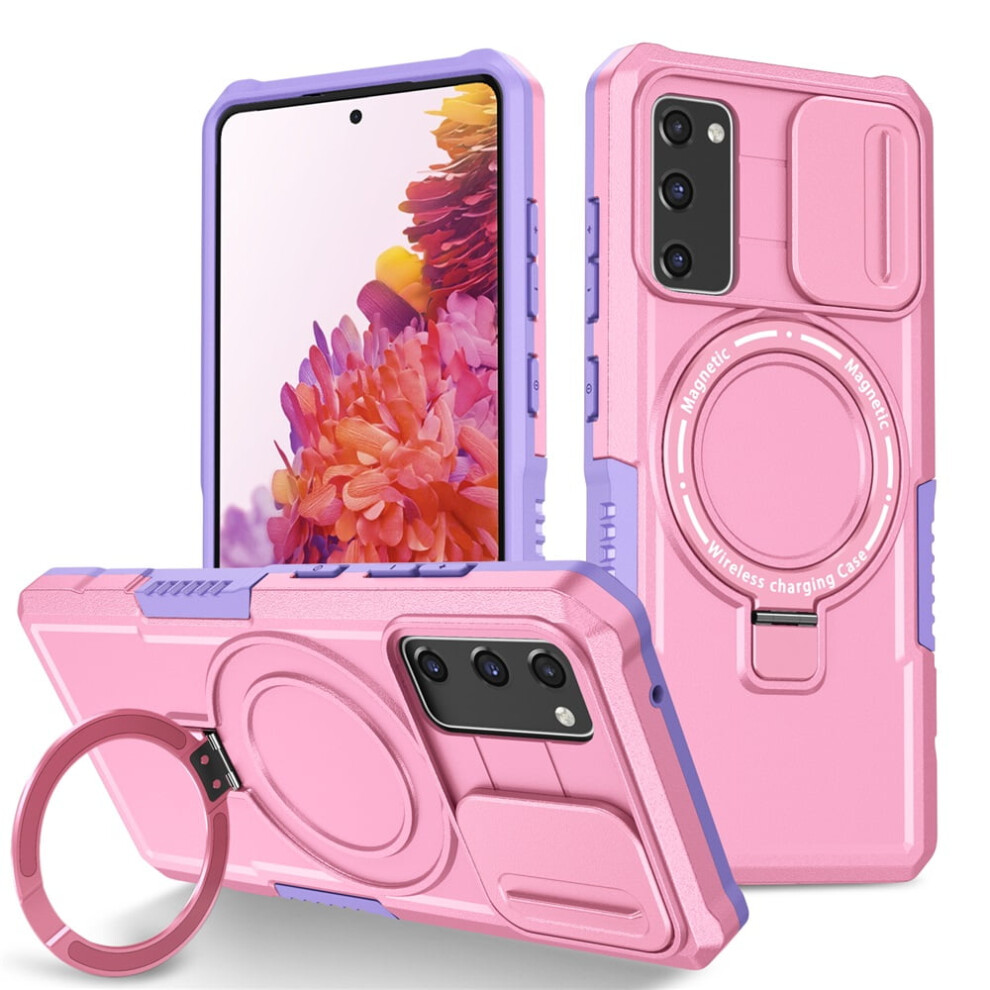 Shockproof Case For Samsung Galaxy S20 Fe 6.5" Â Sliding Camera Cover, Magsafe Compatible, Hidden Kickstand & Ring Holder Pink 9353595645967