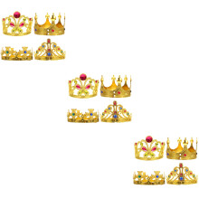 12Pcs Kids Golden Rhinestone Plastic Crown for Children Birthday Party