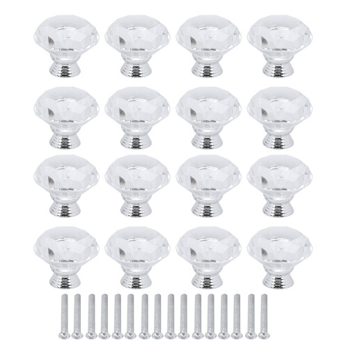 16Pcs Crystal Glass Drawer Knobs 40mm Diamond Shape Elegant Handles 1