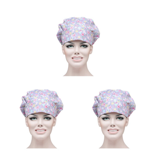 3Pcs Multi Color Flower Operating Room Hat Nurse Doctor Working Cap