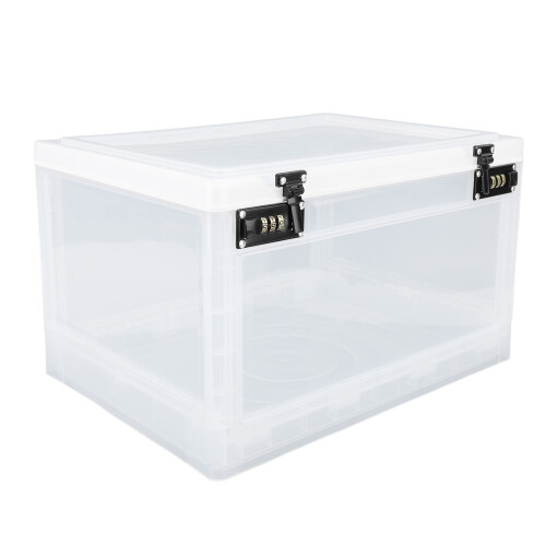Durable Lock Box With3Digit Combination Portable Child Proof Secure Transparent Storage Medical Grade Plastic Stackable Large Capacity Top Opening 1