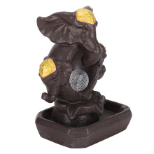 Back Flow Incense Burner Ceramic Elephant with LED Crystal Ball 10 x 14cm