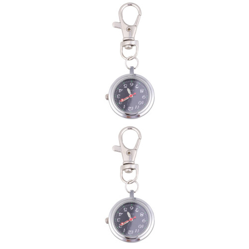 2Pcs Silver Quartz Pocket Watch with Key Buckle Large
