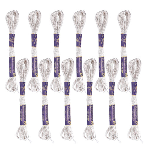 12Stk Glänzendes Metallic Stickgarn Silber, Praktisches Nähfaden Set