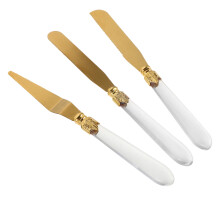 3Pcs Western Style Cheese Board Set with Crystal Handles in Gold