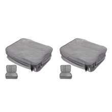 2Pcs Grey Polyester Electronic Organizer Bag for Travel Cable Storage