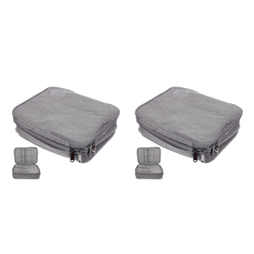 2Pcs Grey Polyester Electronic Organizer Bag for Travel Cable Storage