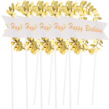 10Pcs Birthday Cake Paper Flags Golden Wreath Party Decor