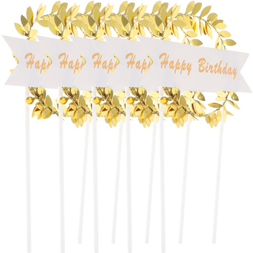 10Pcs Birthday Cake Paper Flags Golden Wreath Party Decor