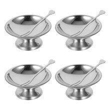 4Sets Silver Stainless Steel Footed Ice Cream Cups for Home Dining