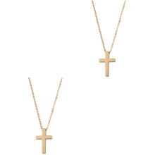 2Pcs Golden Titanium Steel Cross Crucifix Pendant Necklace for Couples