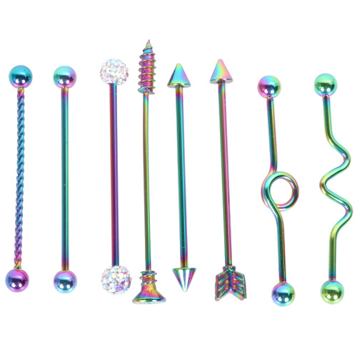 16Pcs Stainless Steel Barbell Earring Industrial Arrow Screw Ear Studs 1