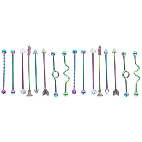 16Pcs Stainless Steel Barbell Earring Industrial Arrow Screw Ear Studs 2