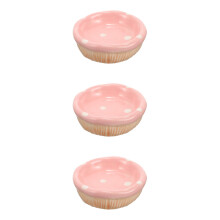 3Pcs Compact Pink Ceramic Hamster Feeder Bowls for Small Pets
