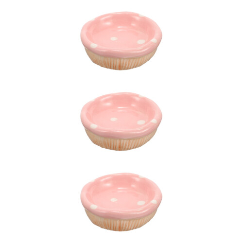 3Pcs Compact Pink Ceramic Hamster Feeder Bowls for Small Pets