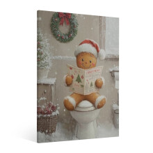 Tablou vintage cu omuleț de turtă dulce – Imprimeu pe pânză înrămat, compatibil cu decorul de Crăciun