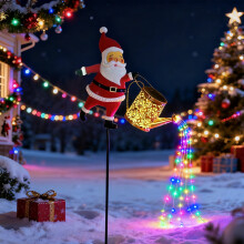 Tuinlamp met kerstman op zonne-energie, kerstman van hars met gieter, 82,5 cm, tuindecoratie, meerkleurig, geschikt voor opladen via zonne-energie
