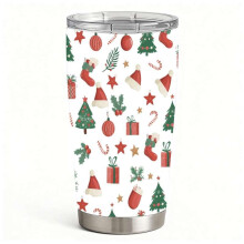 Isolierbecher aus Edelstahl mit Deckel, Weihnachtsmotiv-Muster, Reisebecher