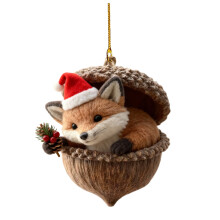 Decorazioni natalizie a forma di ghianda con animali del bosco, volpe con cappello rosso, decorazioni per albero di Natale a tema bosco, compatibili