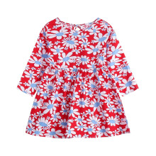 Langärmeliges Kleid für Kleinkinder, Prinzessinnenkleid für Frühling und Herbst, lässiges Kleid mit Blumenmuster, Basic-Spielkleid, Outfit, Rot,