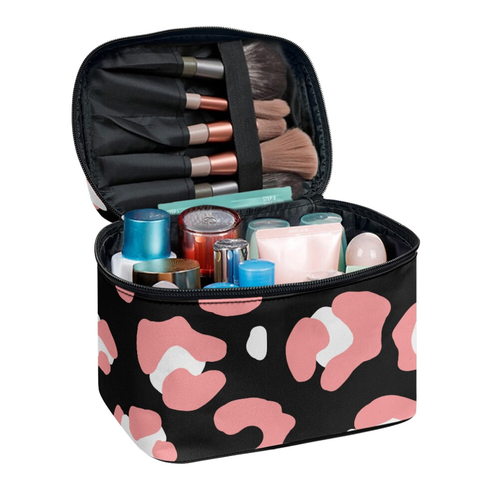 Pink/White 8.86 X 6.5 X 5.9 Inches Travel Make Up Case With Large Capacity Polyester Space-Efficient Cosmetic Bags And Textured Design