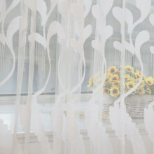 Cortinas transparentes com estampa de folhas, 198 cm de comprimento, 2 painéis, cortinas bordadas semitransparentes com folhas de trigo e bolso para
