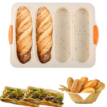 Silikon-Brotbackform mit 4 Mulden, antihaftbeschichtet und hitzebeständig, geeignet für Sauerteigbrot, Baguette, Brötchen und Hot-Dog-Brötchen