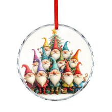 Christmas Gnome and Tree Ornament Round Glass
