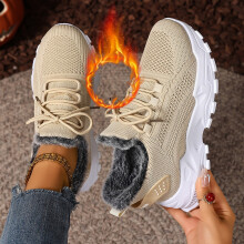 Willtoo Dam Vinter Varma Sneakers Med Snörning Pälsfodrade Promenadskor Lätta Bekväma Löparskor För Utomhusbruk Inomhusbruk Khaki