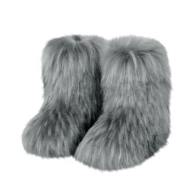 Willtoo Dameslaarzen van imitatiebont, pluizige, halfhoge sneeuwlaarzen van suède met warme bontvoering, platte modieuze laarzen, lichtgrijs, maat
