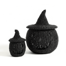 2 chiseán pumpkin fite dubh le cláir hata cailleach, maisiúcháin tuaithe don fhómhar agus d’oíche shamhna – comhoiriúnach le mantall
