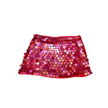 (L, Red) Women's Summer Mini Sequins Skirts Side Split Tie Up Skirt for Daily, Travel, Parties