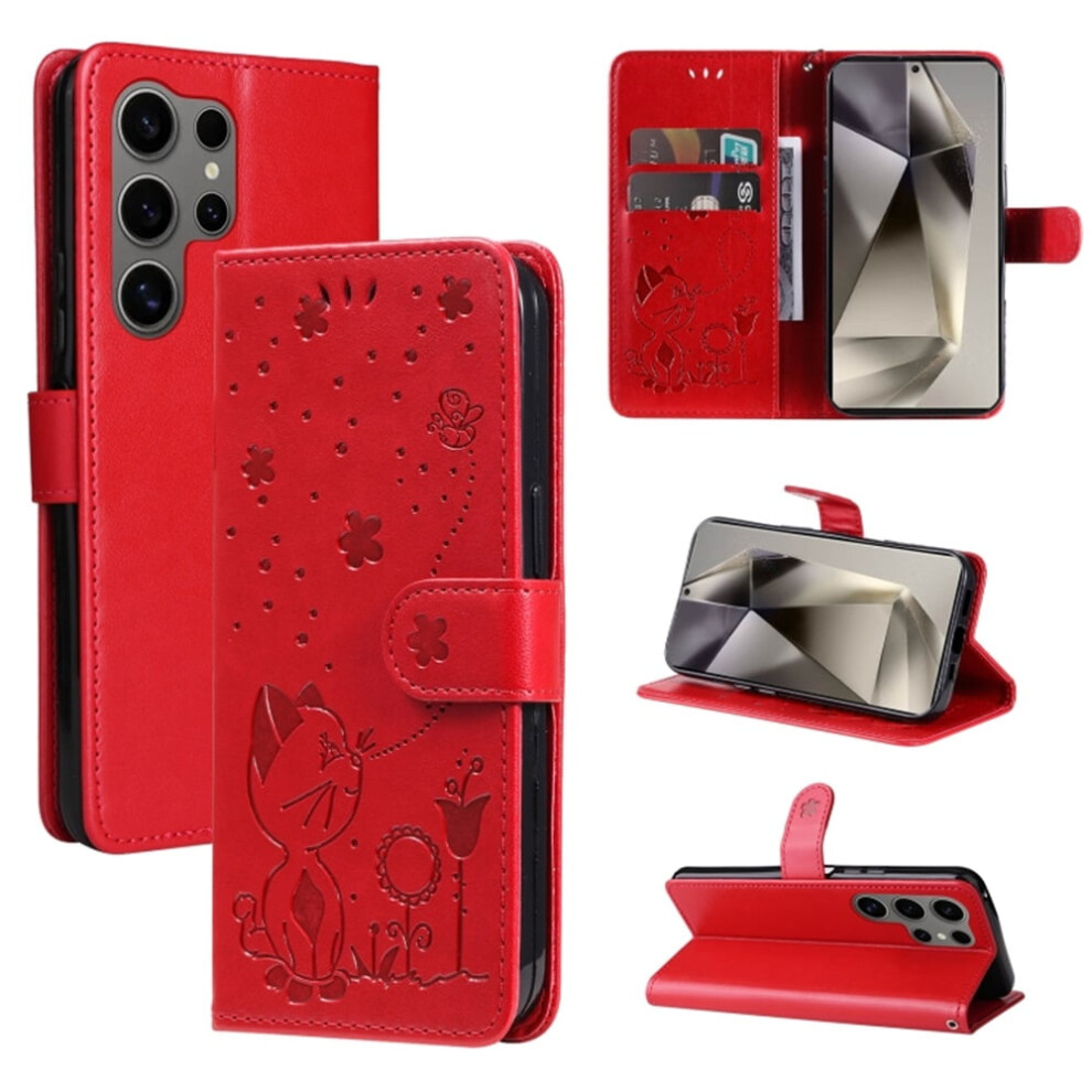 Pu Leather Flip Wallet Case With Magnetic Closure & Card Slots, Compatible With Samsung Galaxy S25 Ultra 5G 6.9" Red 9340959392537