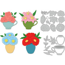 Vyřezávací šablony na kovové čajové hrnky – 4 květinové vzory pro scrapbooking, DIY přáníčka, alba a embossing (kompatibilní se