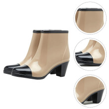 Women Ankle Rain Boots Black PVC Anti-Skid Side Zipper 6.5in 1 Pair