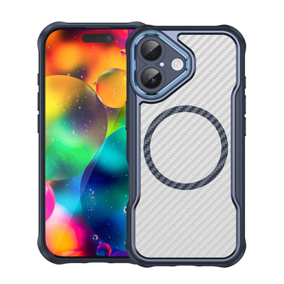 Carbon Fiber Magnetic Case For Iphone 16 Plus Magsafe Blue 937196003372