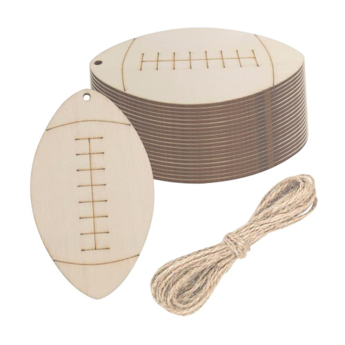 Wood Football Cutouts with String 20 Pieces