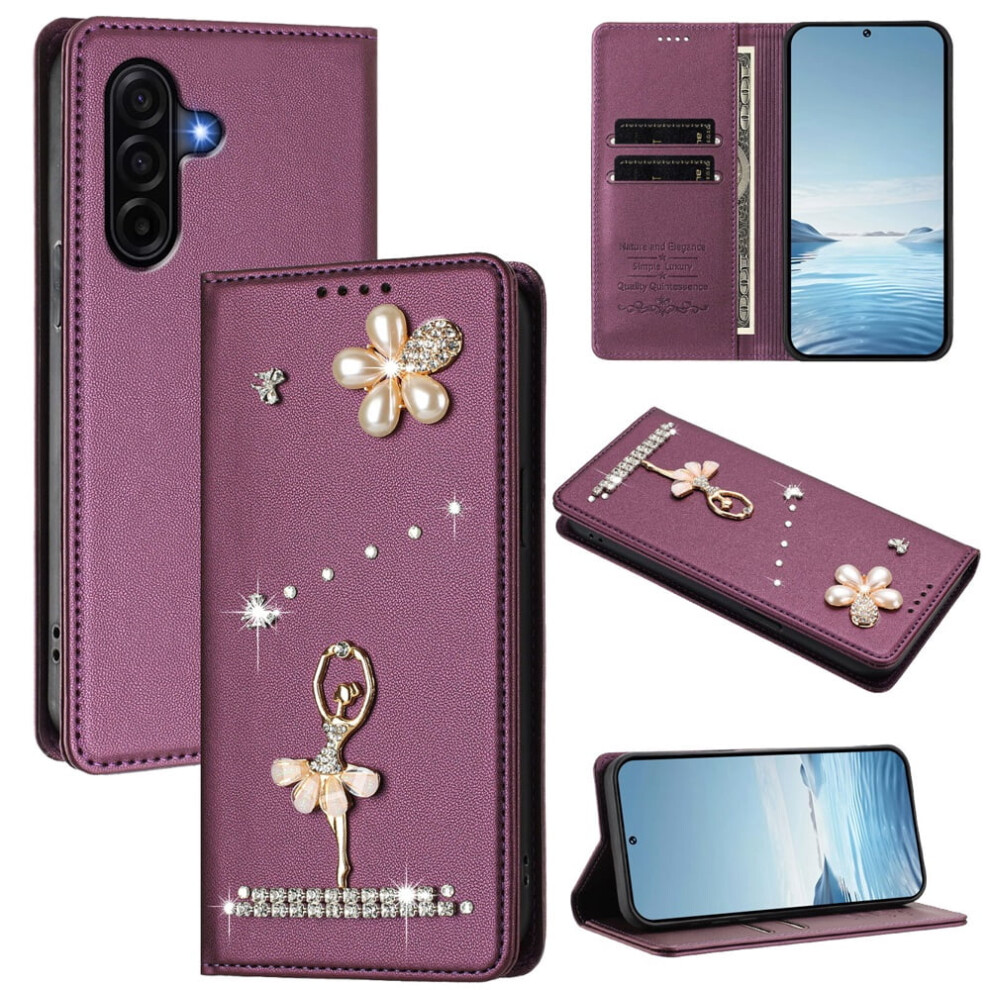 Rfid Blocking Ballet Girl Flip Wallet Leather Case For Compatible With Samsung Galaxy A57 5G Â Violet 9340959393220